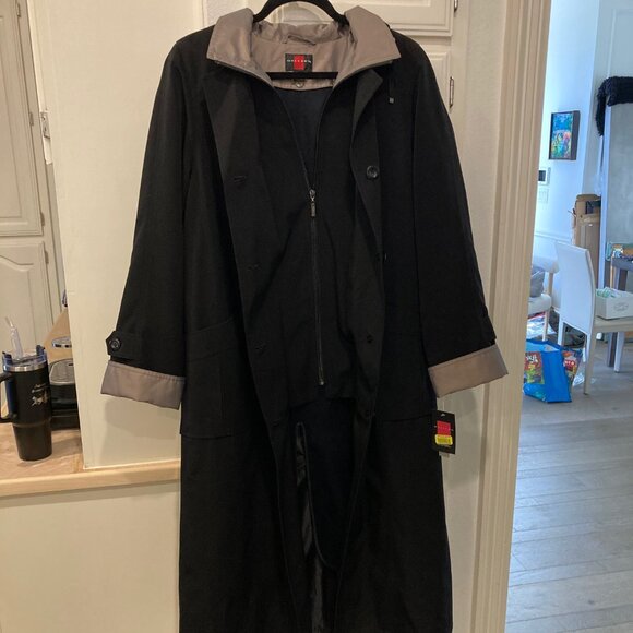 NWT Gallery Womens Trench Raincoat Sz Med Removable Hood Water Resistant Black - Picture 4 of 15